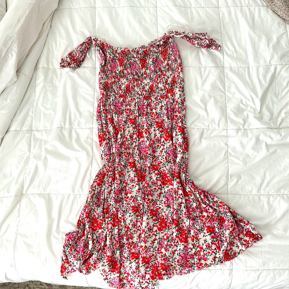 Lulus Meadow Off the Shoulder Dress- Size Large - White and Pink